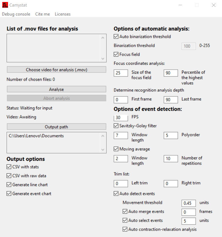 Camystat application visualization